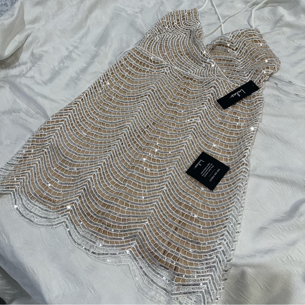 LULUS Lele White & Silver Sequin Mini Dress in Size M